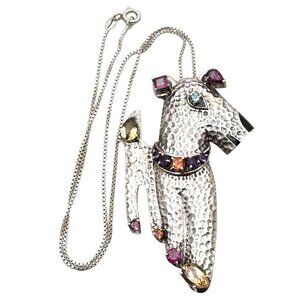 Nicky Butler Womens Necklace Pin Sterling Silver Gemstone Dog Puppy Rare Figural